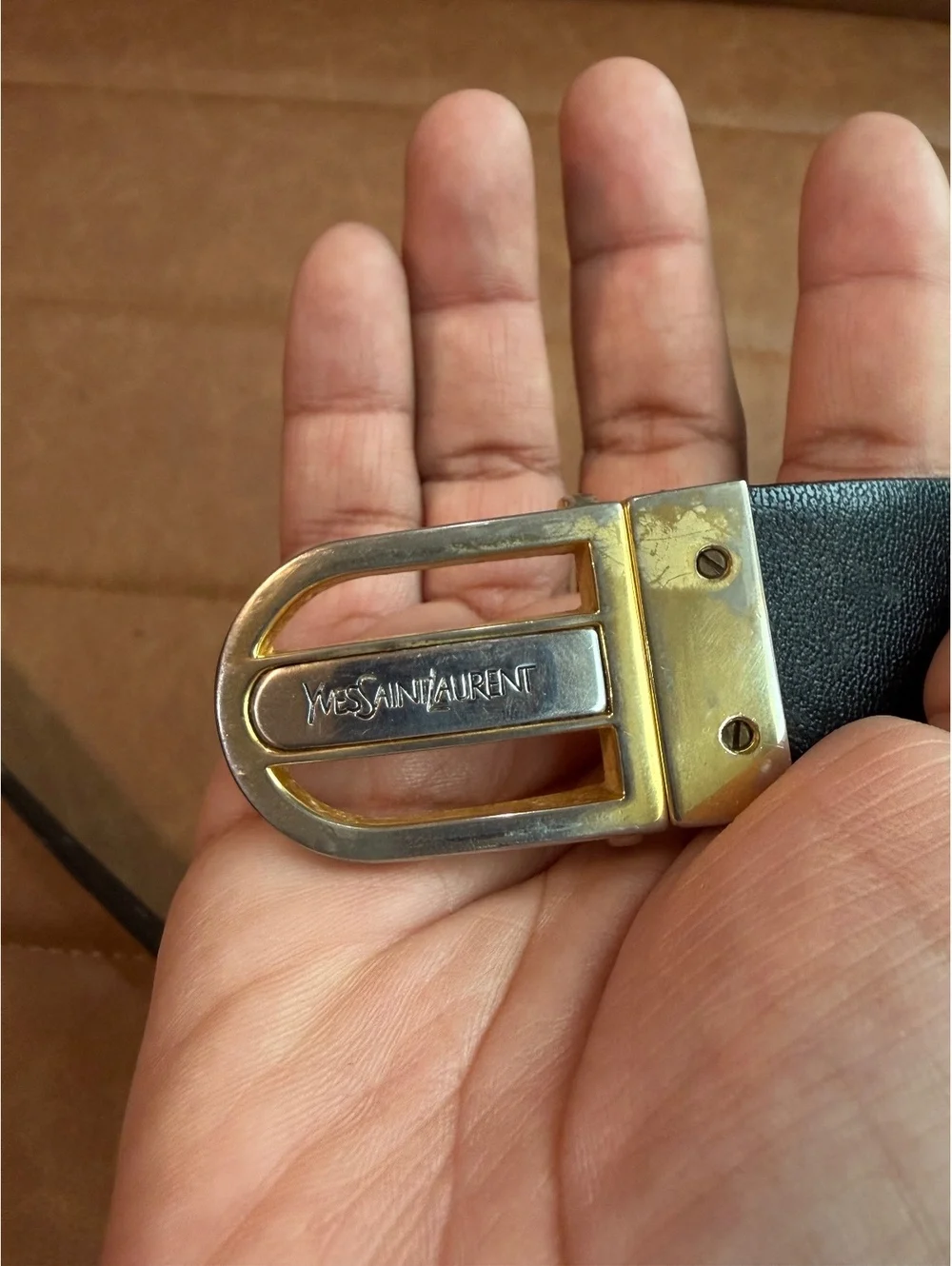 Vintage Yves Saint Laurent two tone buckle reversible belt